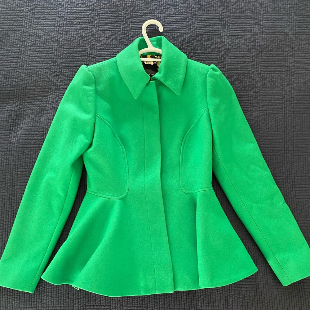 TED BAKER Green Peplum Wool and Cashmere Pea Coat